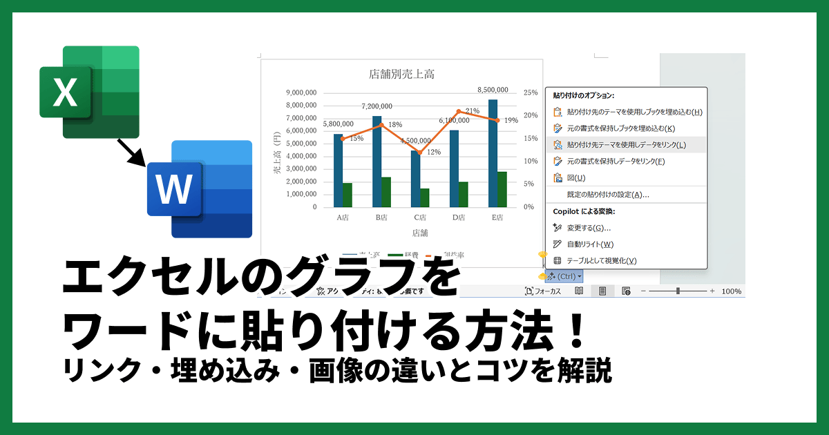 エクセルのグラフをワードに貼り付ける方法!リンク・埋め込み・画像の違いとコツを解説